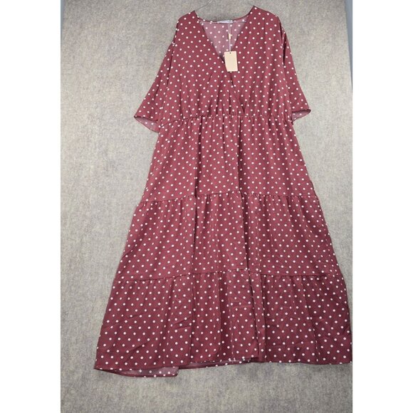 Kelummmi Polka Dot Maxi Dress Red Size US 26 Polyester Flowy Casual New W/Tags - Picture 1 of 9